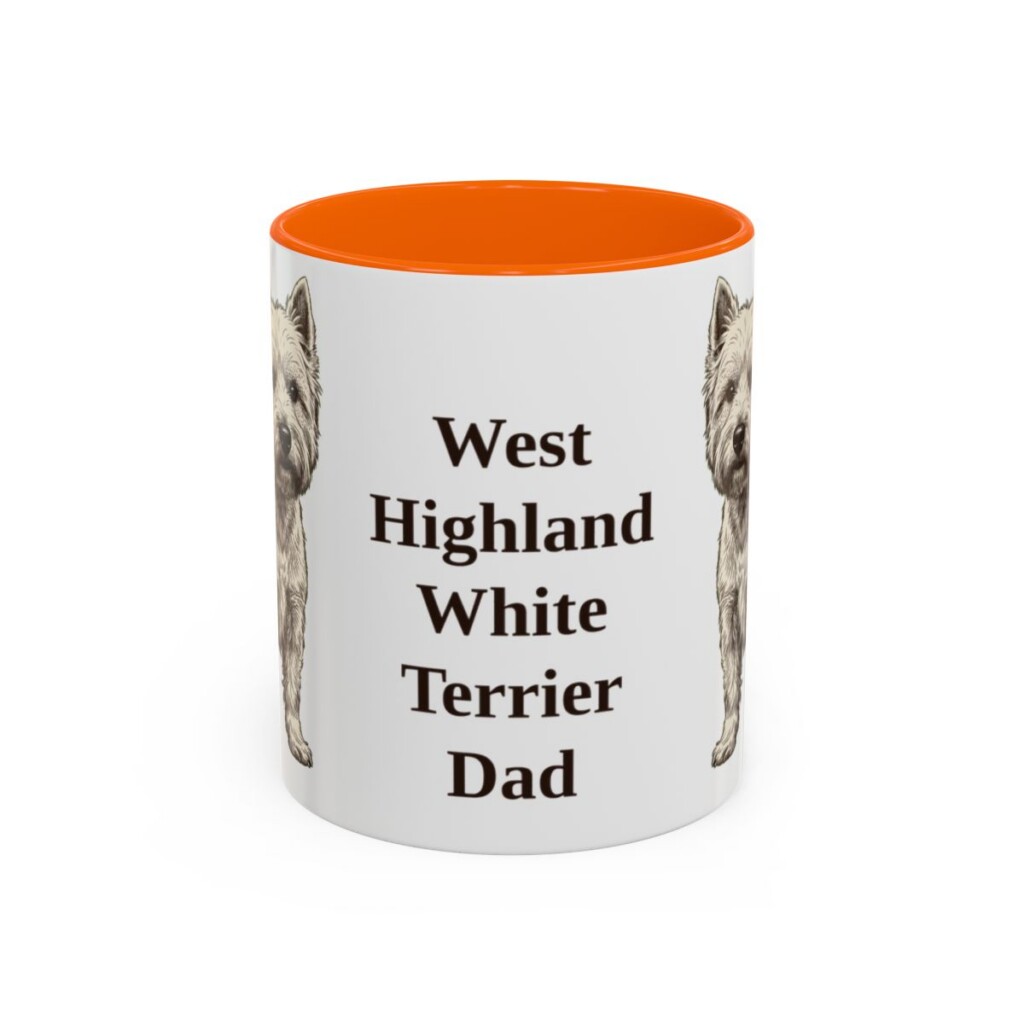 11oz West Highland White Terrier Dog Dad Mug, Orange, front view