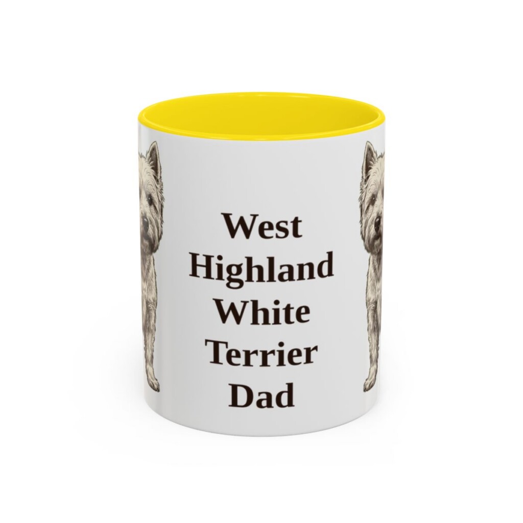 11oz West Highland White Terrier Dog Dad Mug, Yellow, front view