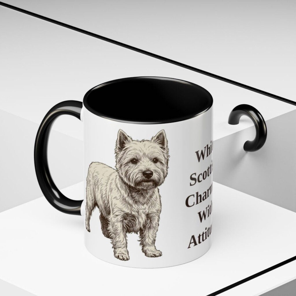 11oz Funny West Highland White Terrier Mug, Black, lifestyle photo