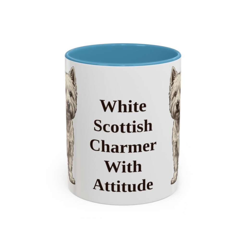 11oz Funny West Highland White Terrier Mug, Light Blue, front view