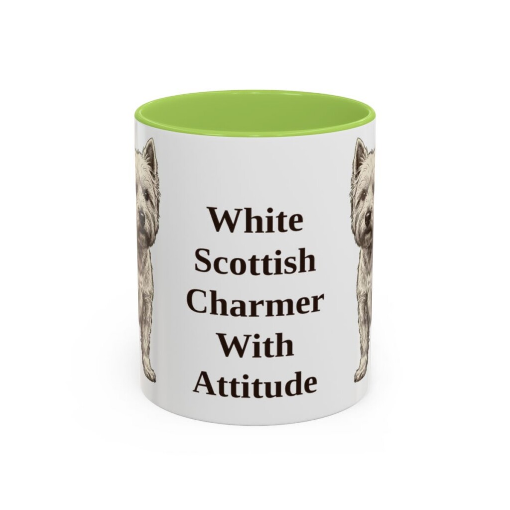 11oz Funny West Highland White Terrier Mug, Light Green, front view