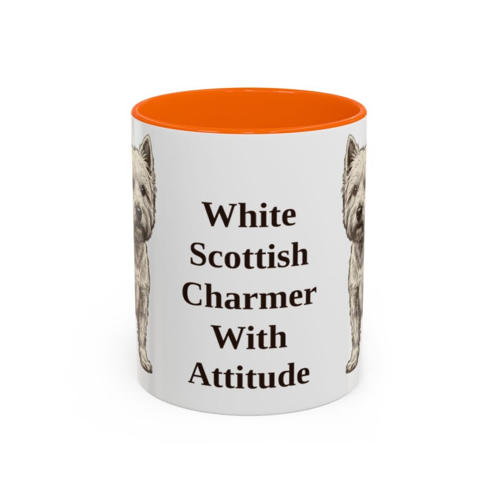 11oz Funny West Highland White Terrier Mug, Orange, front view