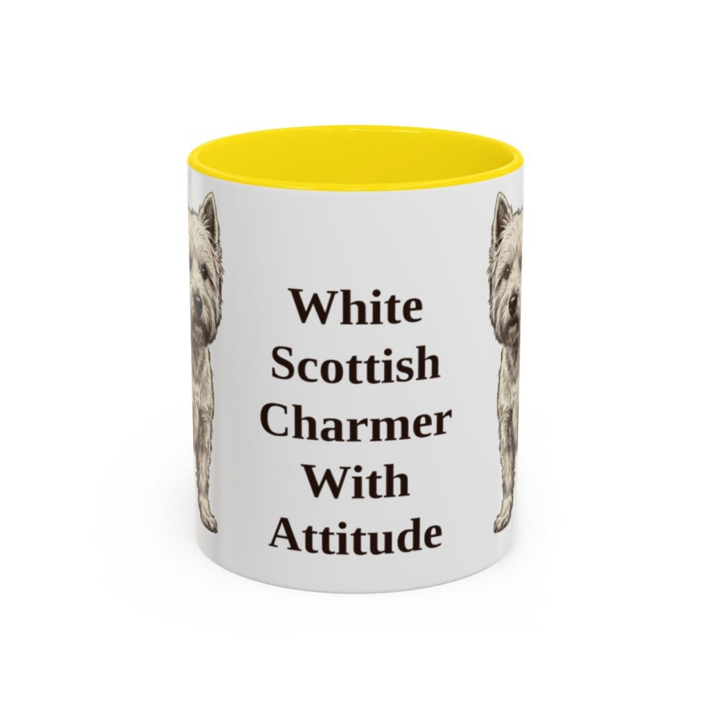 11oz Funny West Highland White Terrier Mug, Yellow, front view