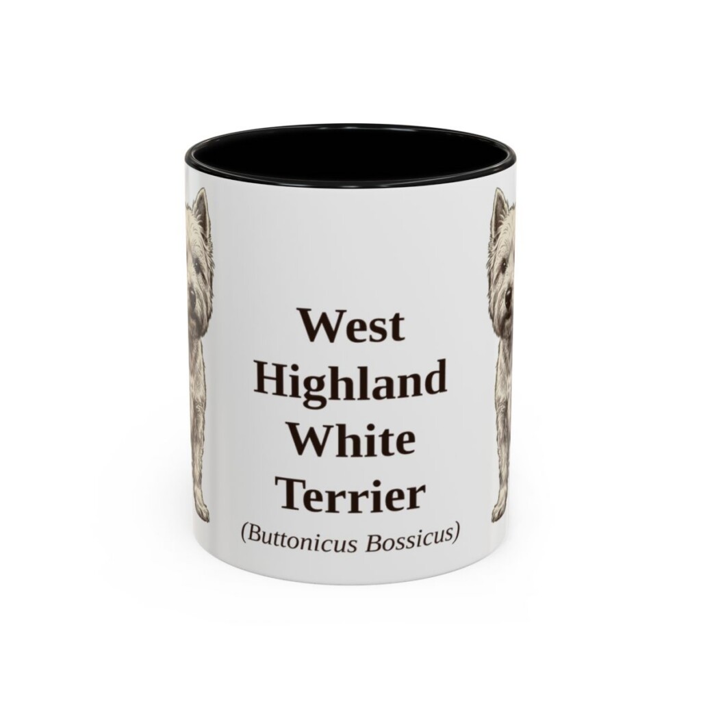 11oz West Highland White Terrier Latin Mug, Black, front view