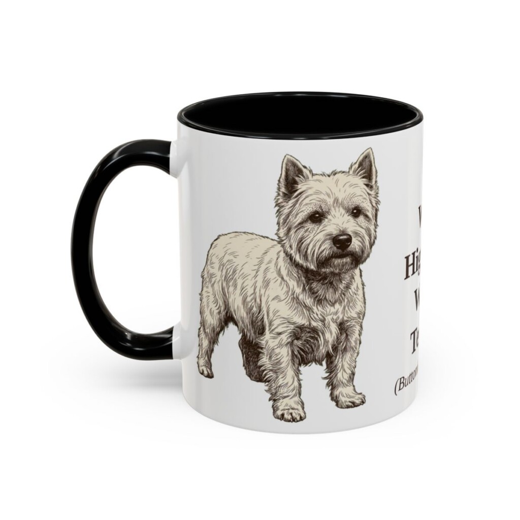 11oz West Highland White Terrier Latin Mug, Black, left side view