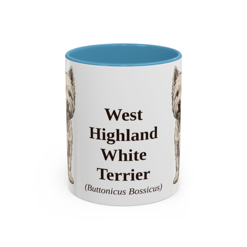 11oz West Highland White Terrier Latin Mug, Light Blue, front view