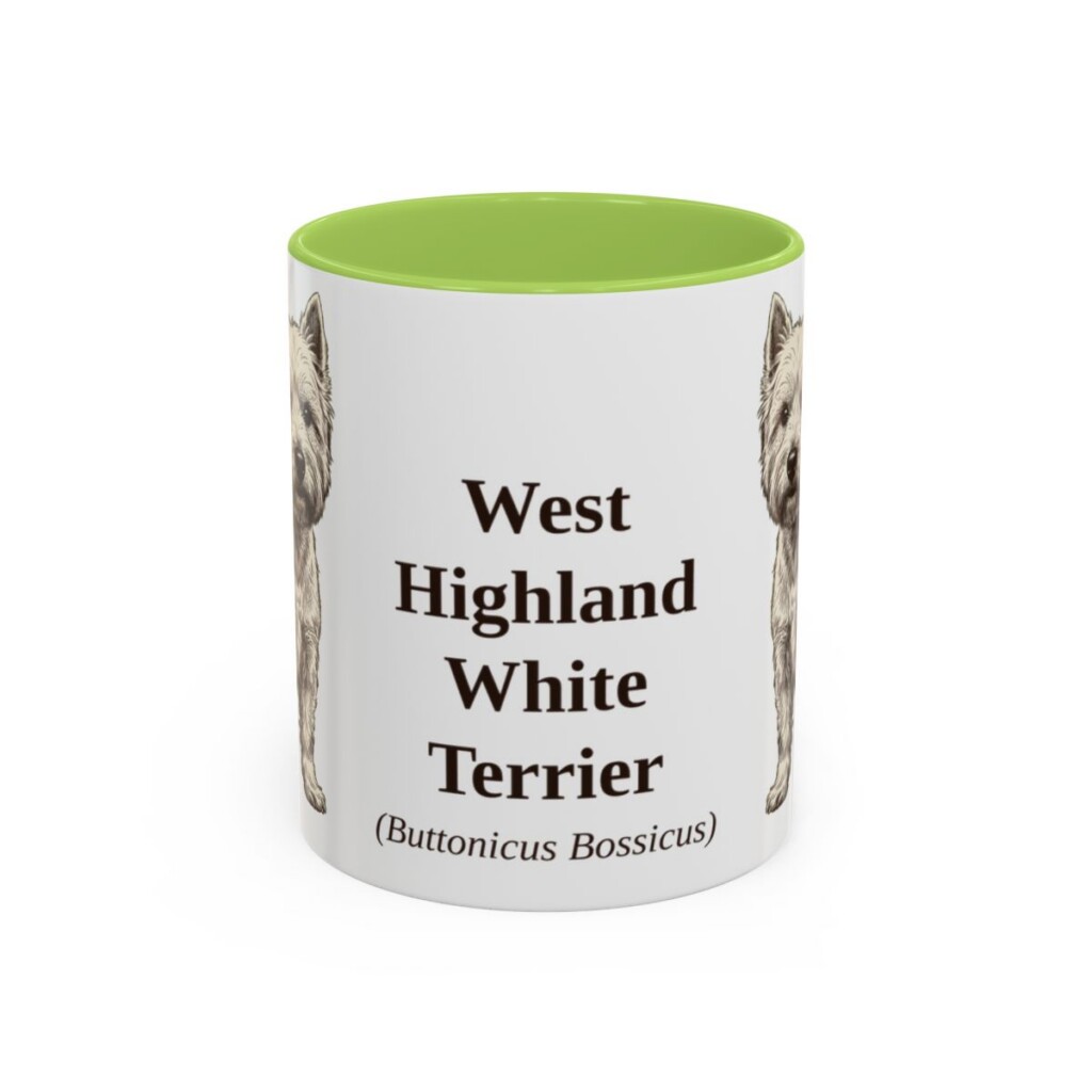 11oz West Highland White Terrier Latin Mug, Light Green, front view