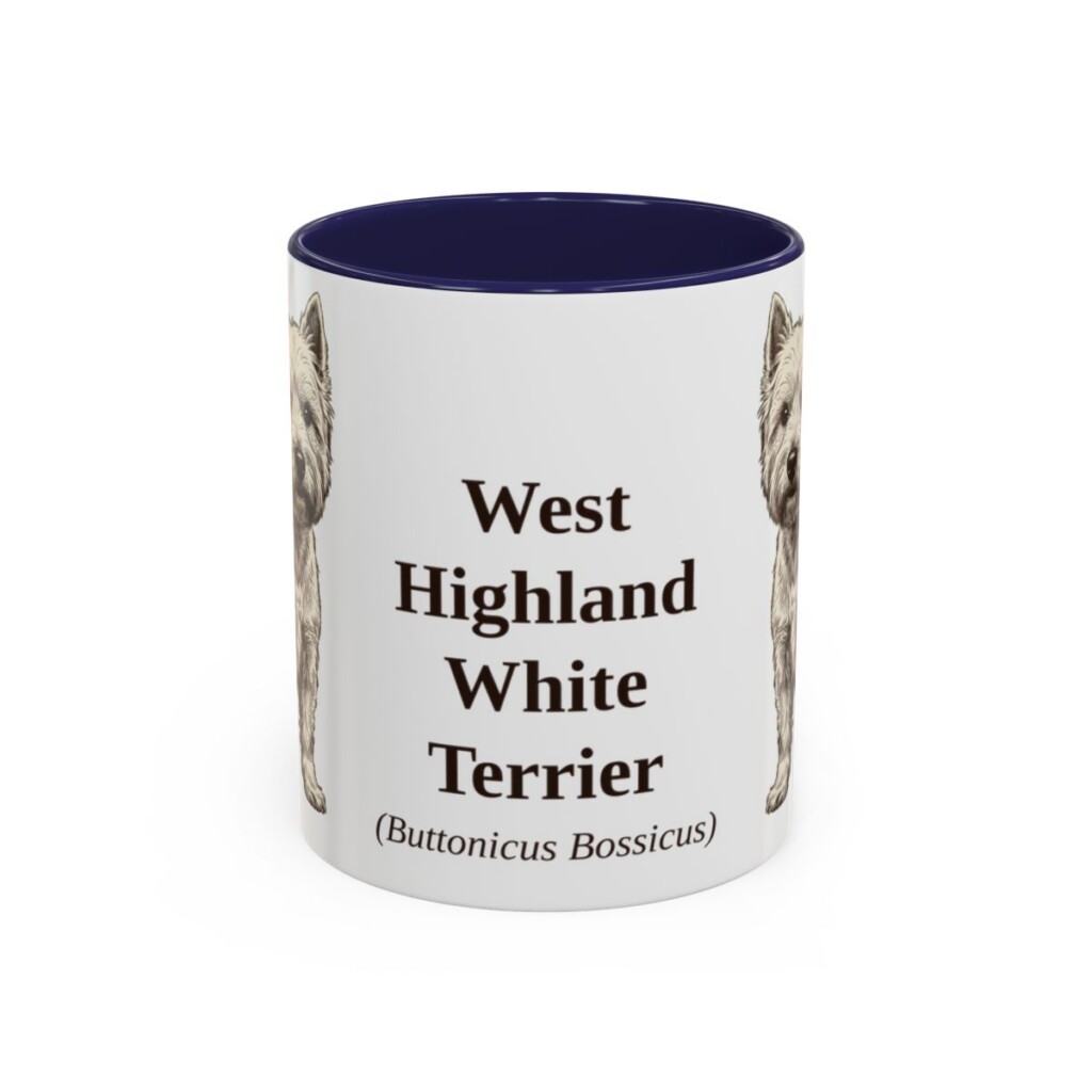 11oz West Highland White Terrier Latin Mug, Navy, front view