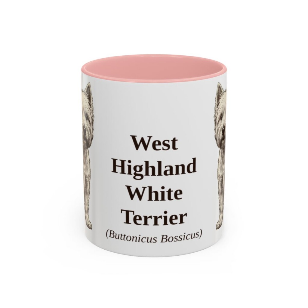 11oz West Highland White Terrier Latin Mug, Pink, front view