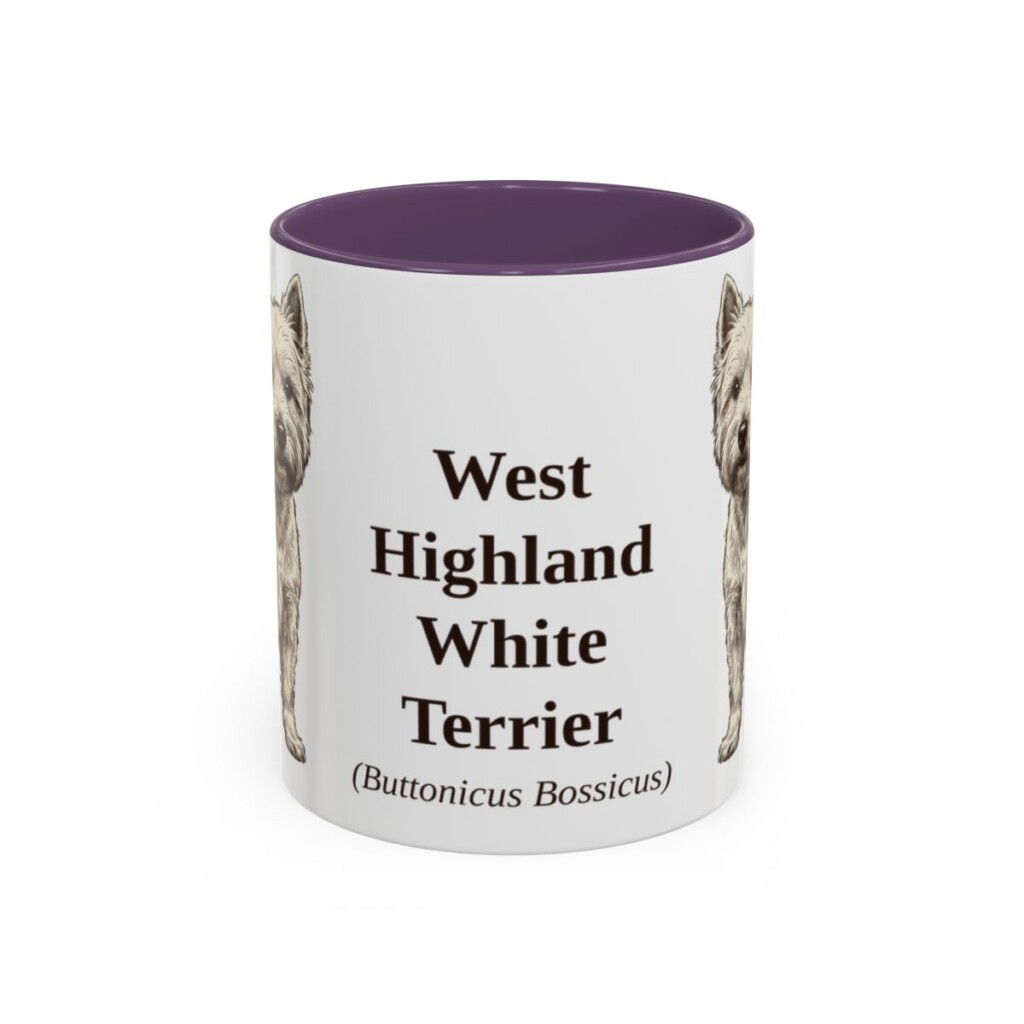 11oz West Highland White Terrier Latin Mug, Purple, front view