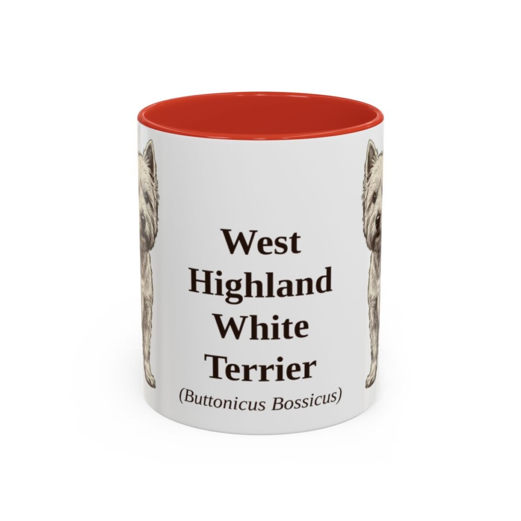 11oz West Highland White Terrier Latin Mug, Red, front view
