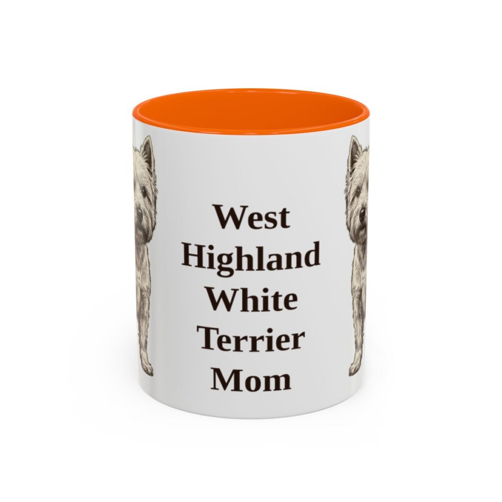 11oz West Highland White Terrier Dog Mom Mug, Orange, front view