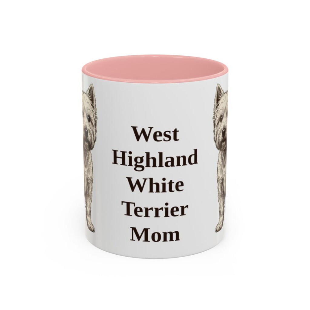 11oz West Highland White Terrier Dog Mom Mug, Pink, front view