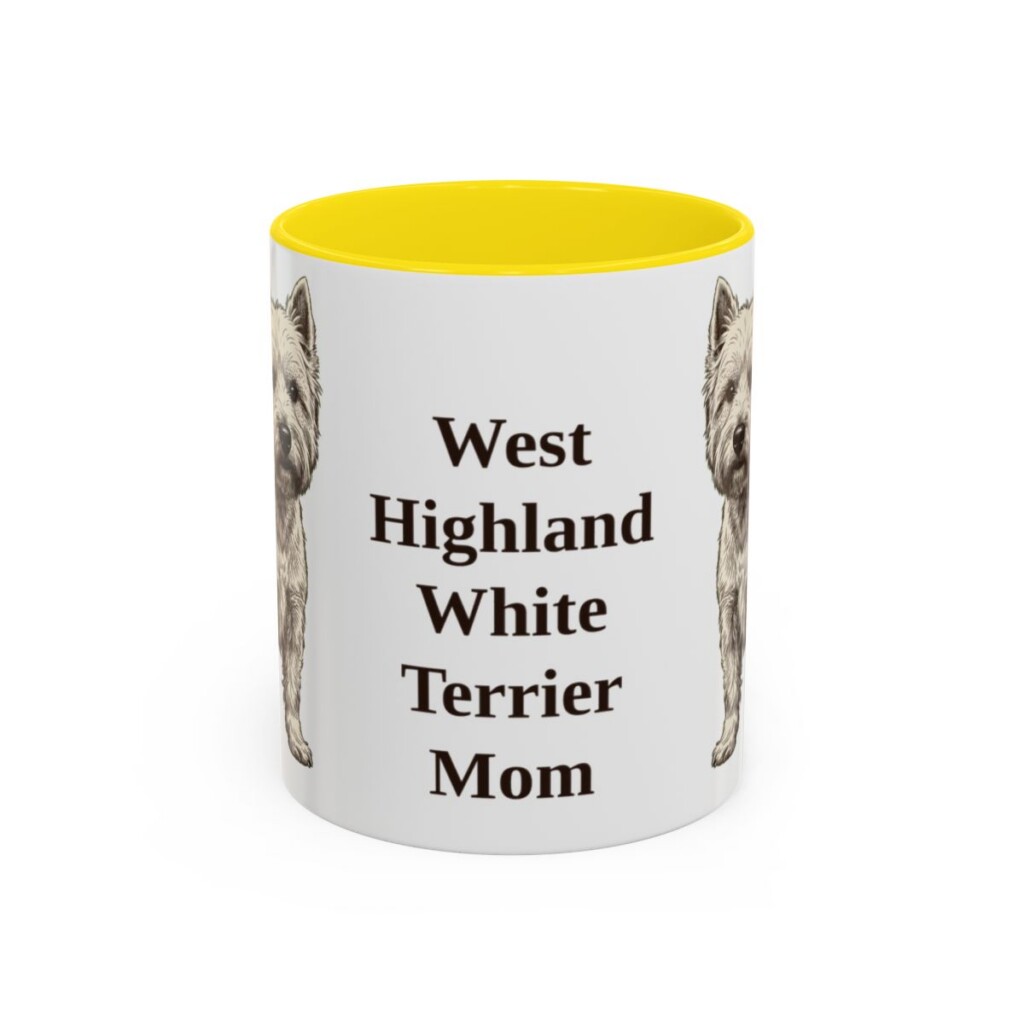 11oz West Highland White Terrier Dog Mom Mug, Yellow, front view