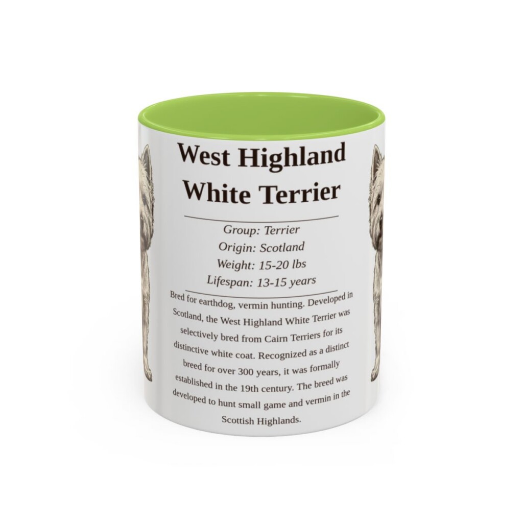 11oz West Highland White Terrier Mug, Light Green, front view