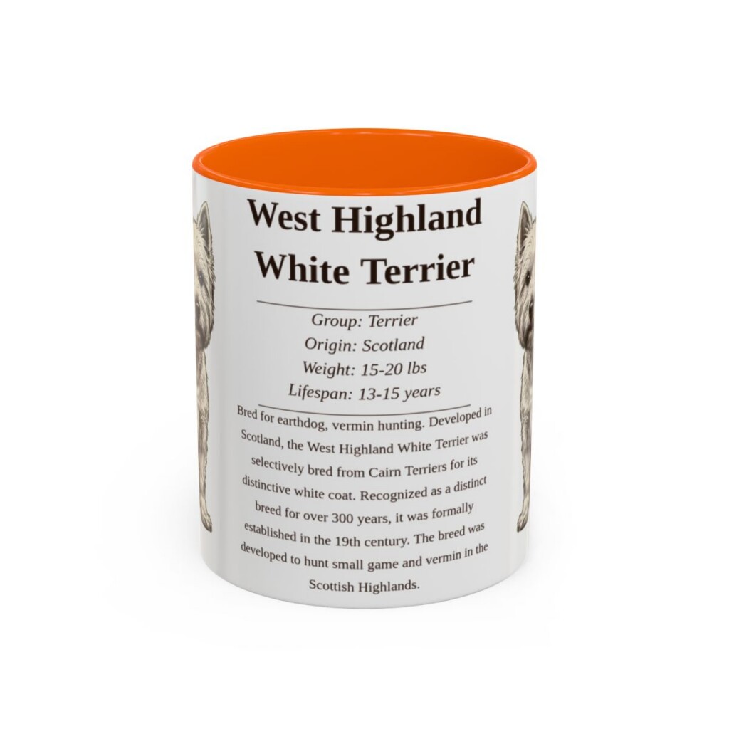 11oz West Highland White Terrier Mug, Orange, front view
