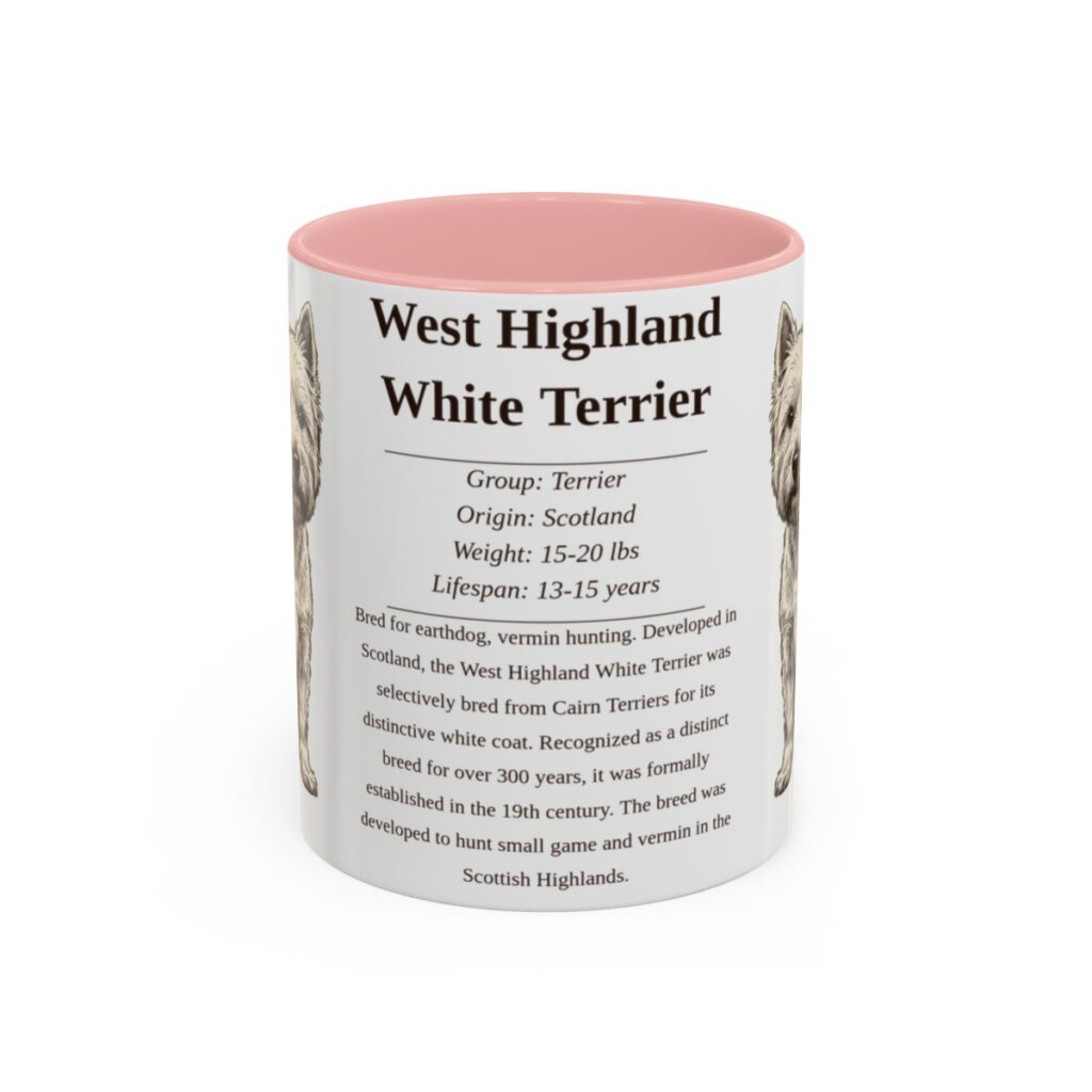 11oz West Highland White Terrier Mug, Pink, front view