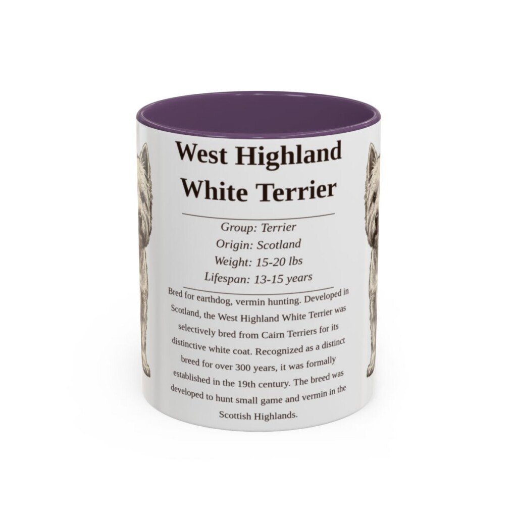 11oz West Highland White Terrier Mug, Purple, front view