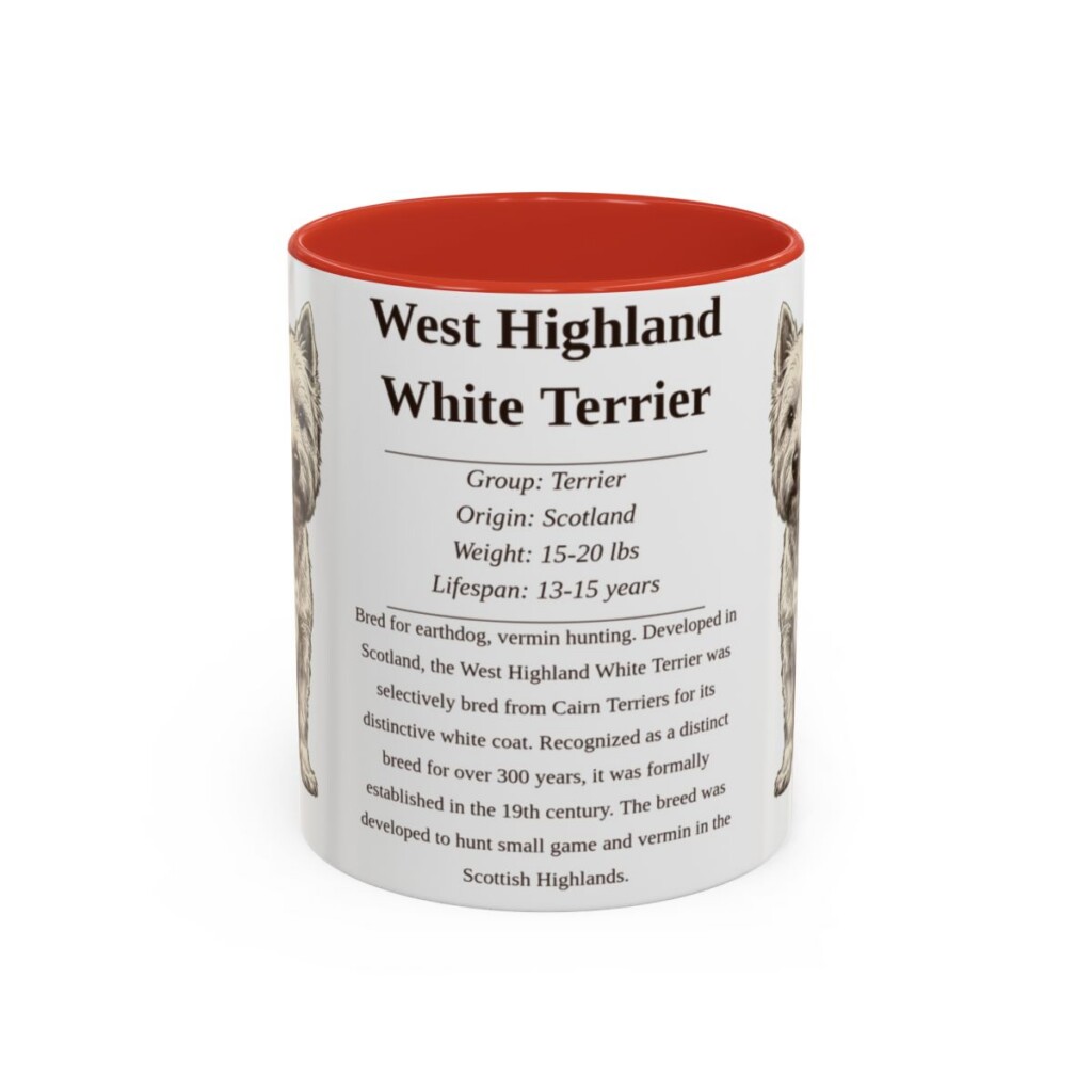 11oz West Highland White Terrier Mug, Red, front view