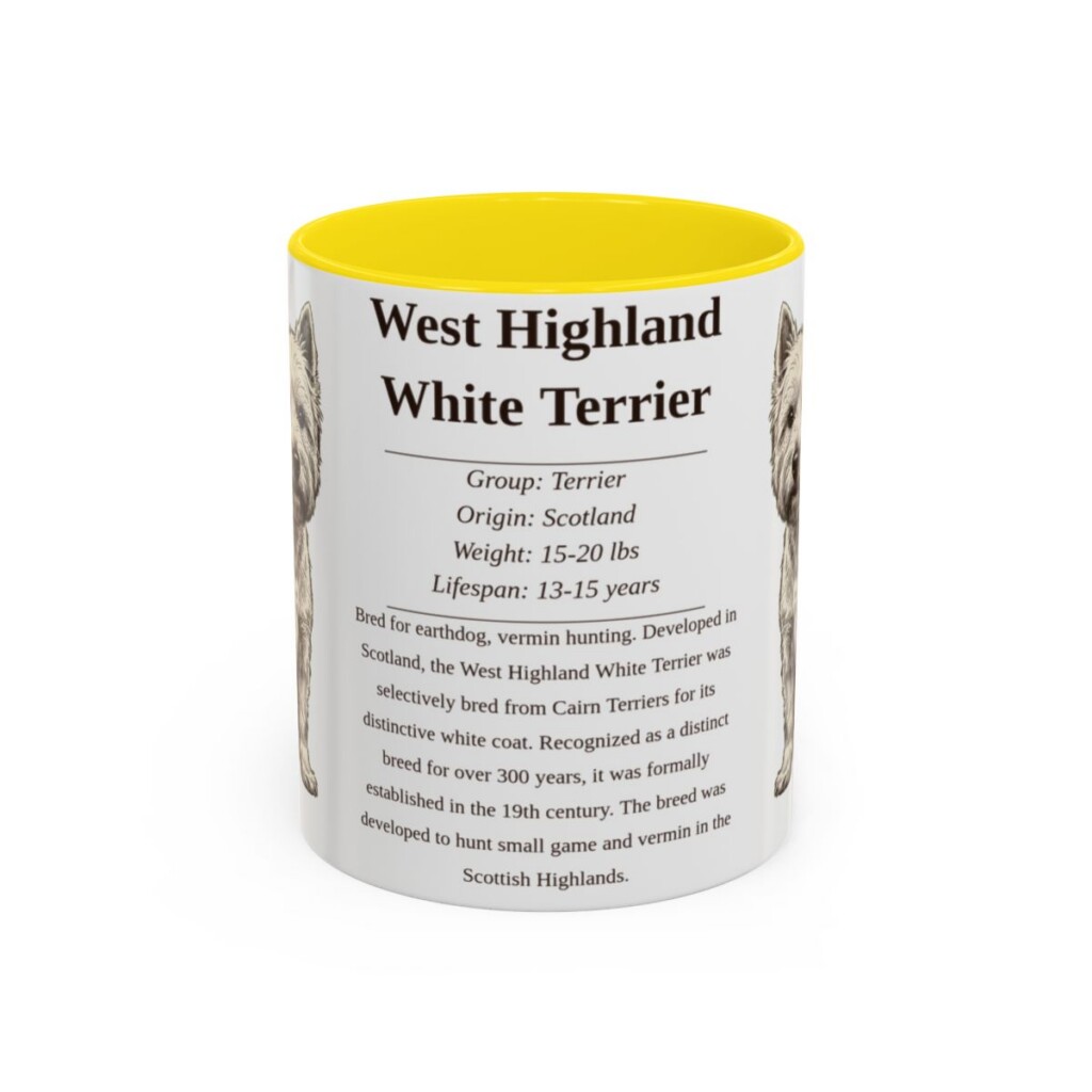 11oz West Highland White Terrier Mug, Yellow, front view