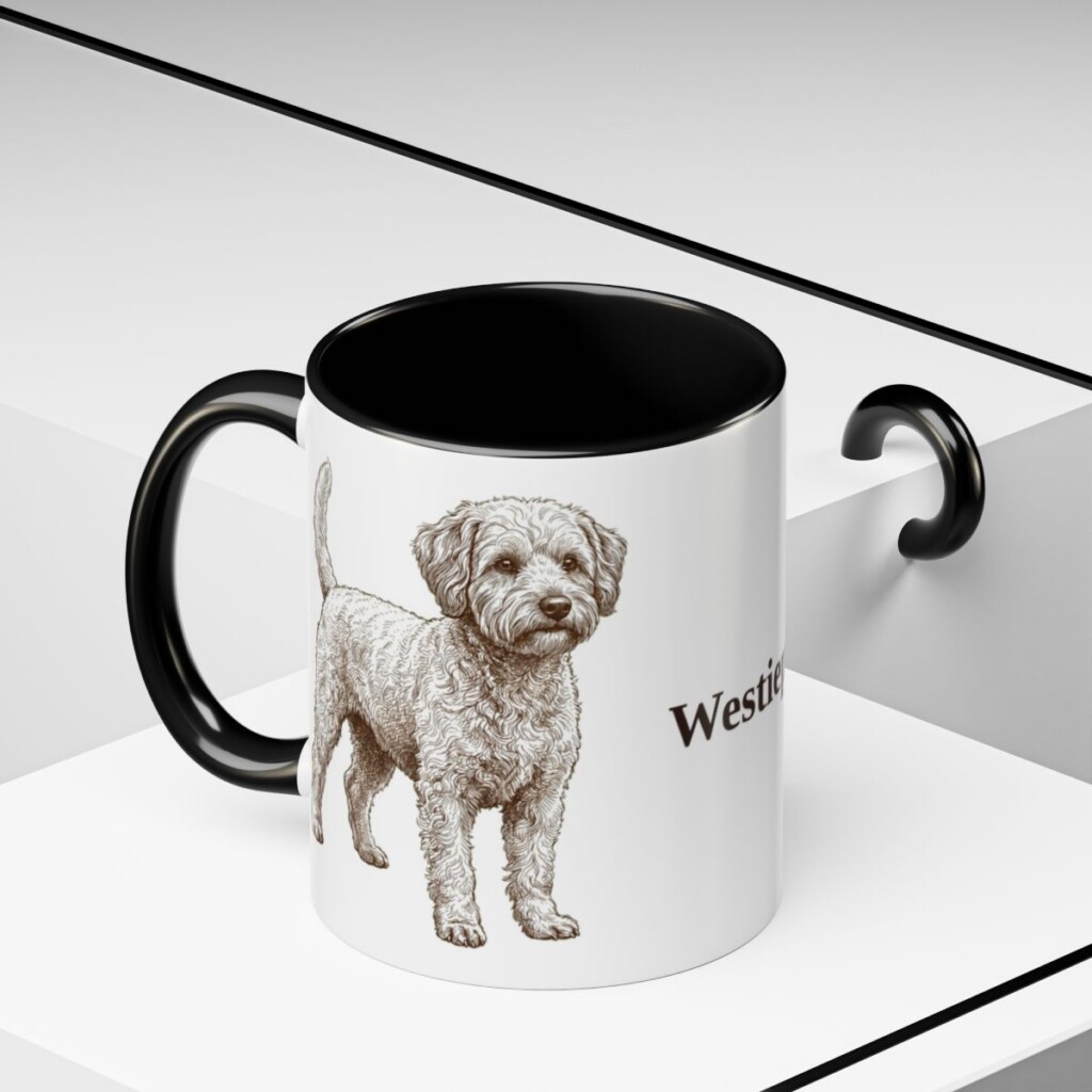 11oz Westiepoo Mug, Black, lifestyle photo