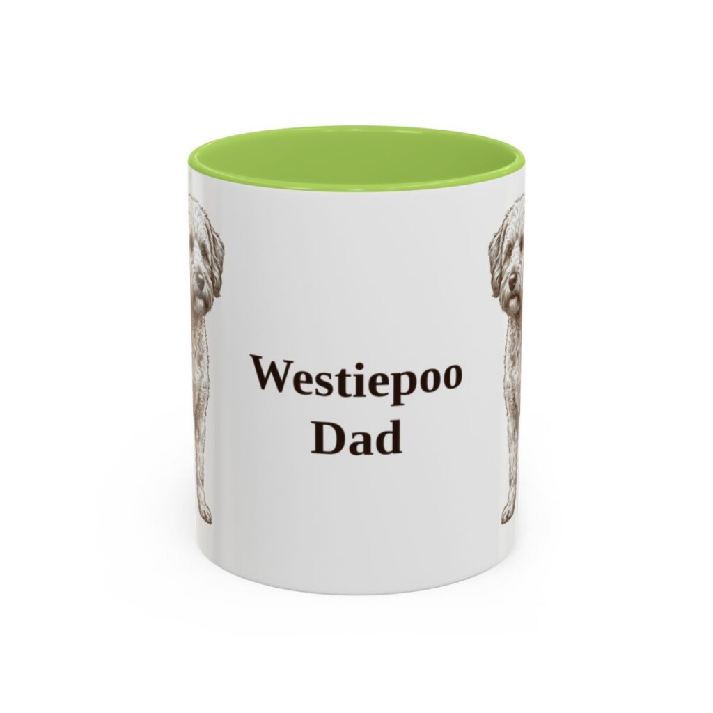 11oz Westiepoo Dog Dad Mug, Light Green, front view