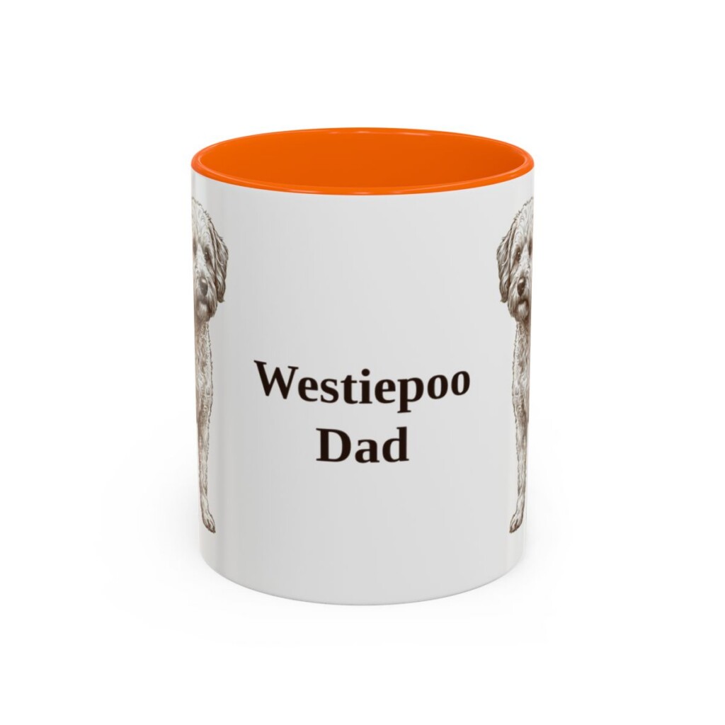11oz Westiepoo Dog Dad Mug, Orange, front view