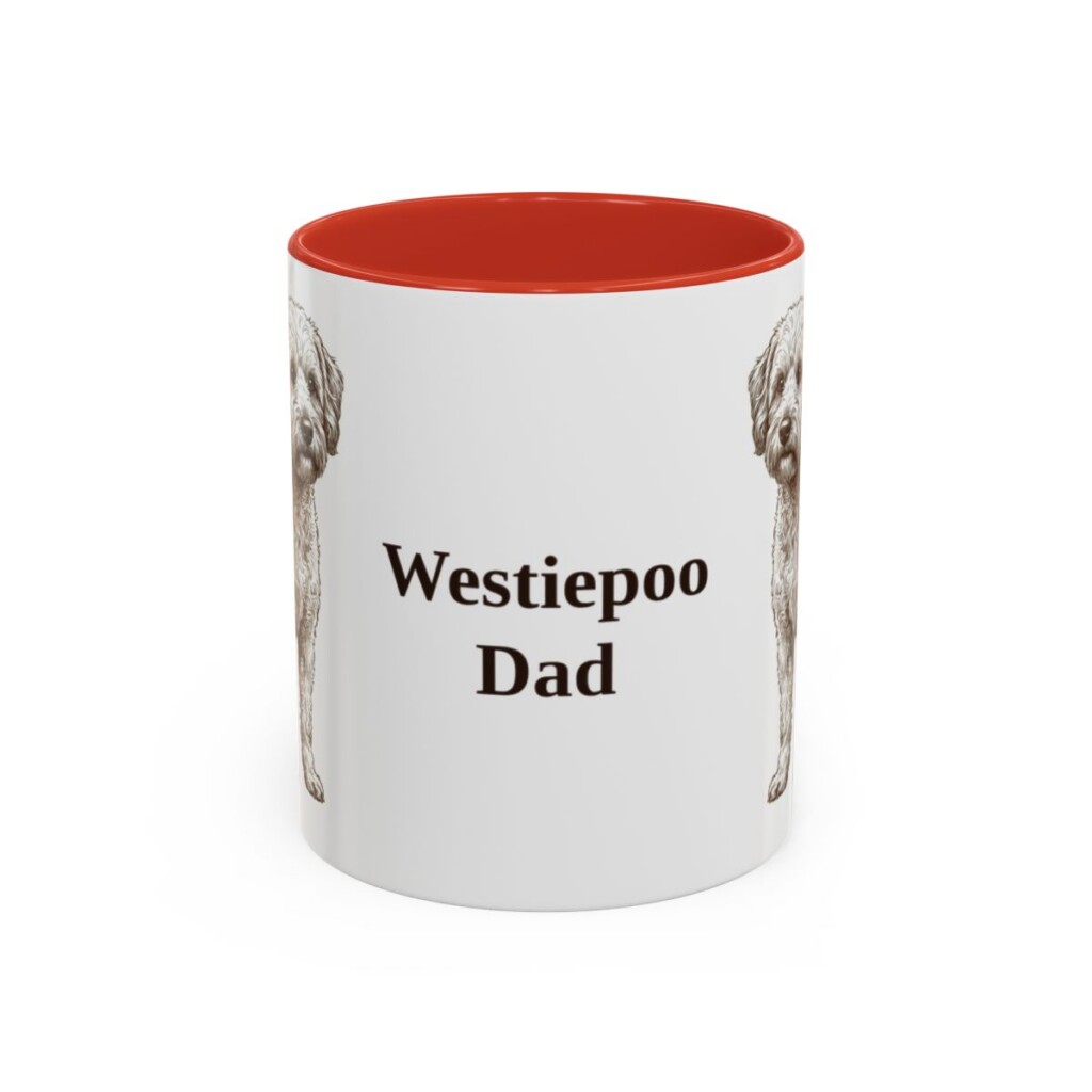 11oz Westiepoo Dog Dad Mug, Red, front view