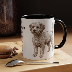 11oz Funny Westiepoo Mug, Black, lifestyle photo
