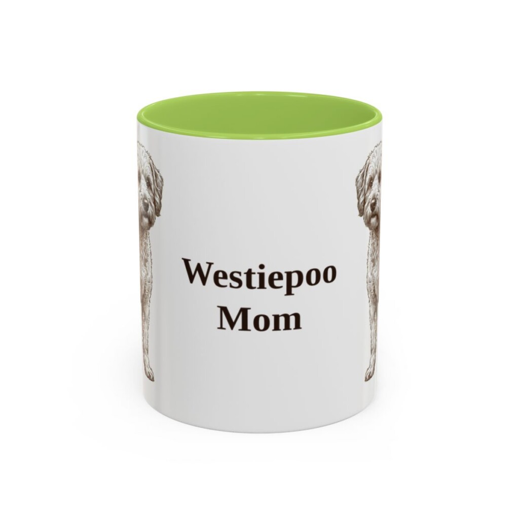 11oz Westiepoo Dog Mom Mug, Light Green, front view