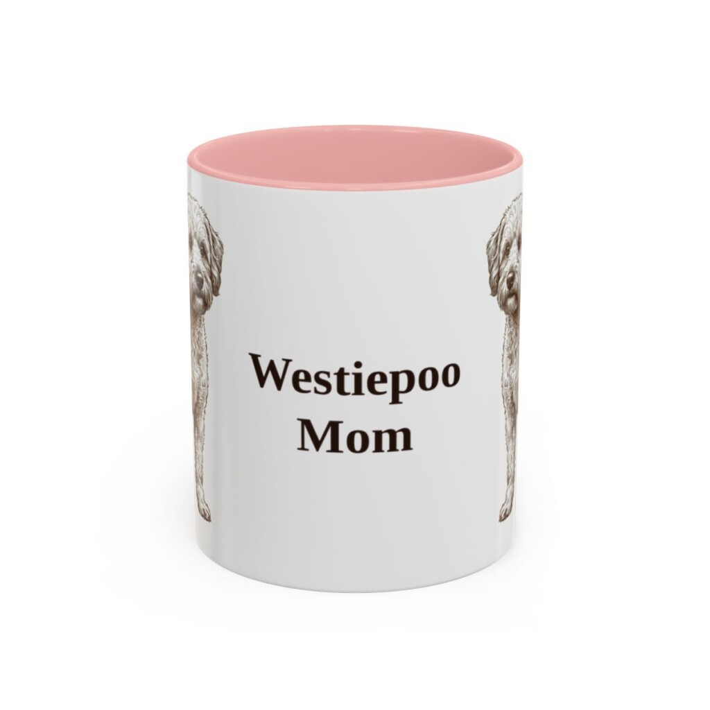 11oz Westiepoo Dog Mom Mug, Pink, front view