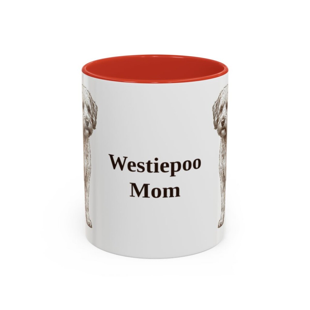 11oz Westiepoo Dog Mom Mug, Red, front view