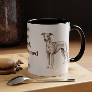 11oz Funny Whippet Mug, Black, lifestyle photo