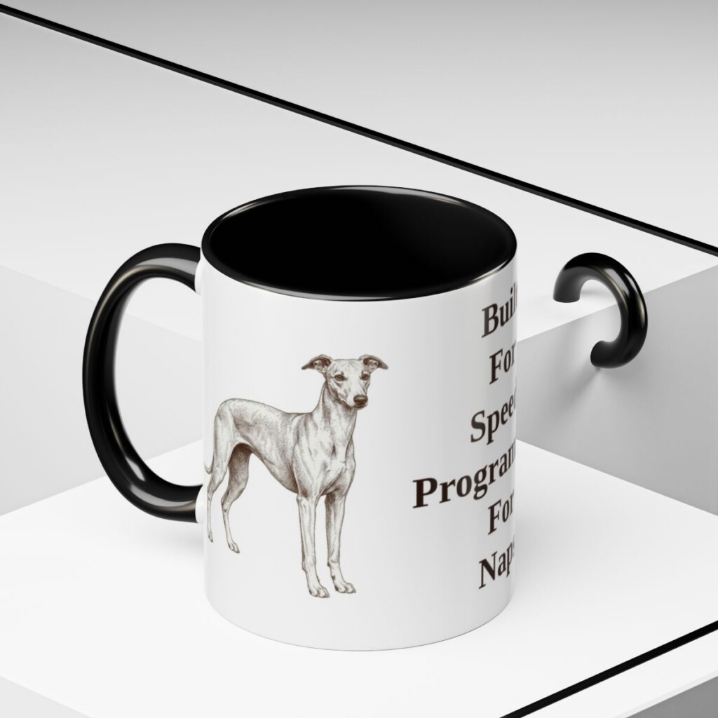 11oz-whippet-mug-humor-black-context-2 11oz Funny Whippet Mug, Black, lifestyle photo