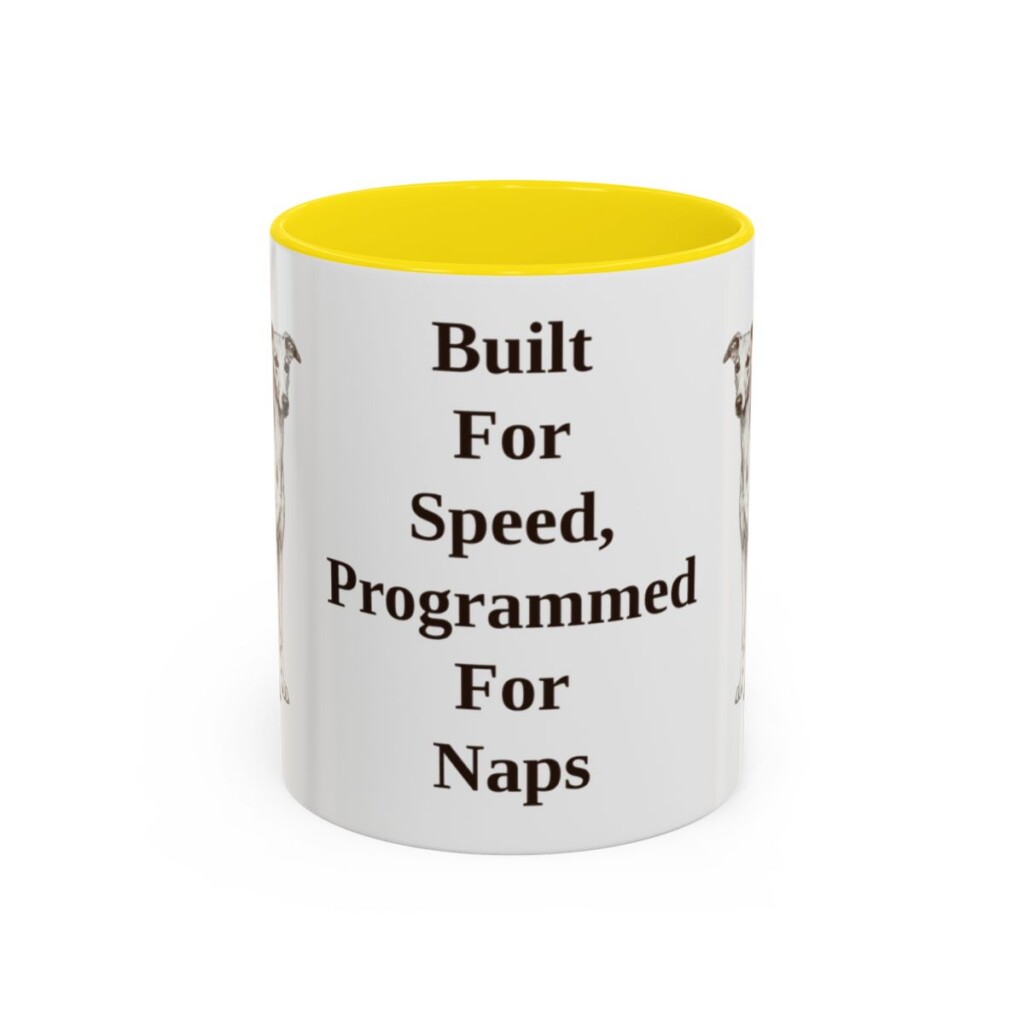 11oz-whippet-mug-humor-yellow 11oz Funny Whippet Mug, Yellow, front view