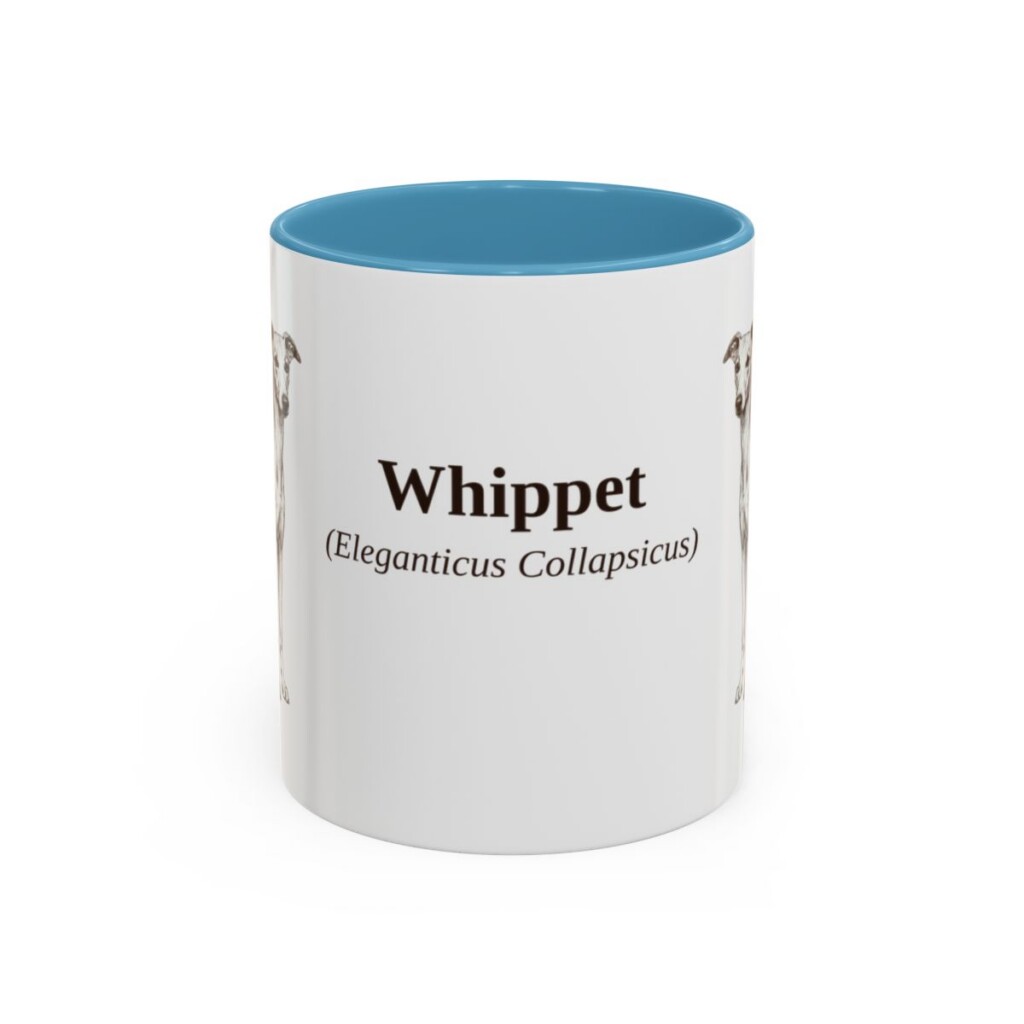 11oz Whippet Latin Mug, Light Blue, front view