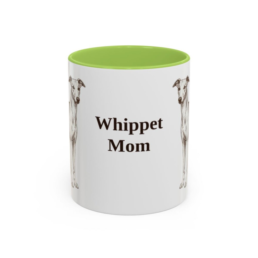 11oz-whippet-mug-mom-light-green 11oz Whippet Dog Mom Mug, Light Green, front view