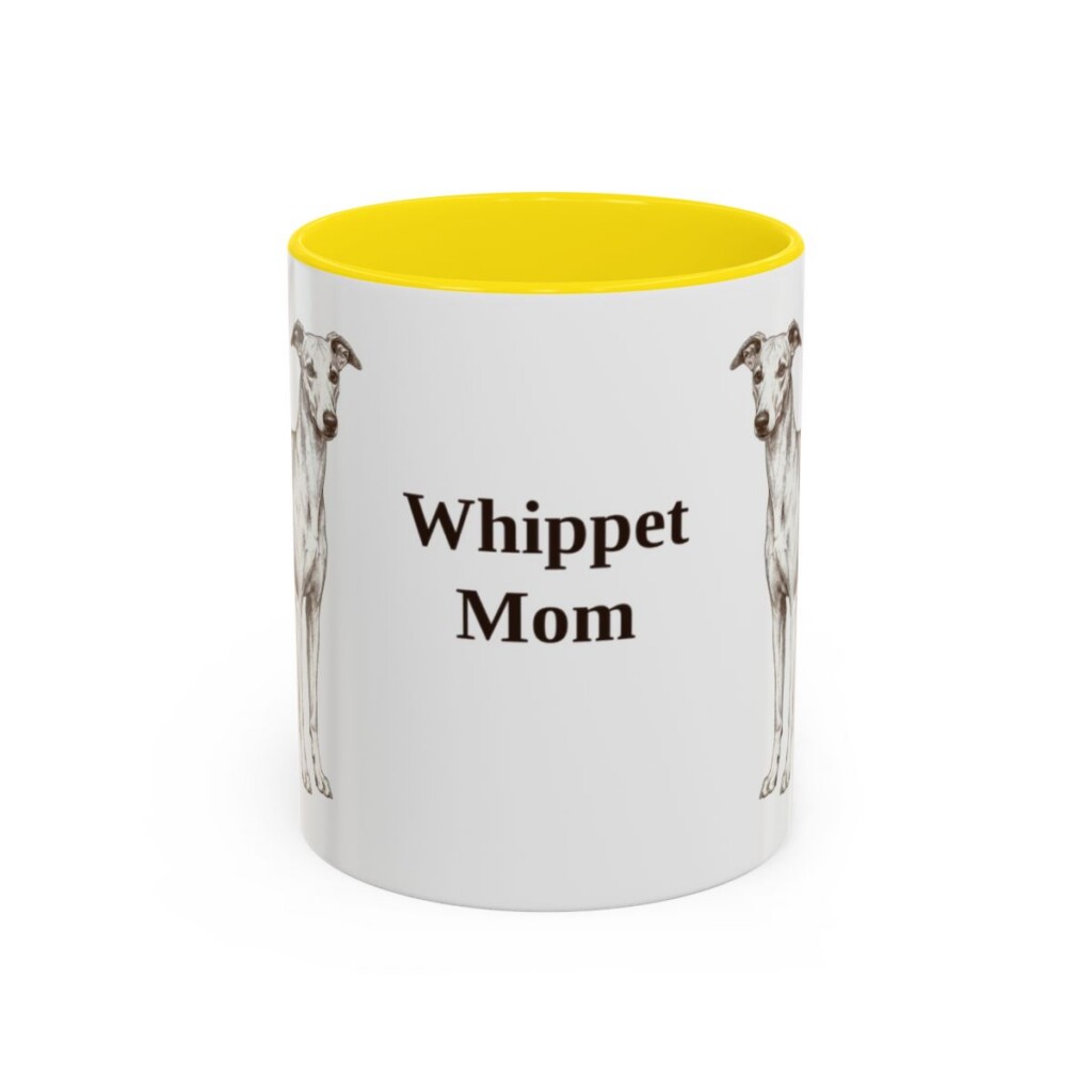 11oz-whippet-mug-mom-yellow 11oz Whippet Dog Mom Mug, Yellow, front view