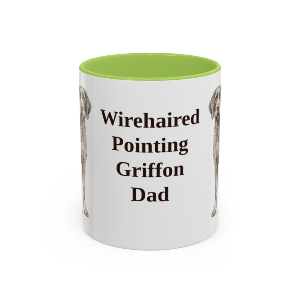 11oz Wirehaired Pointing Griffon Dog Dad Mug, Light Green, front view