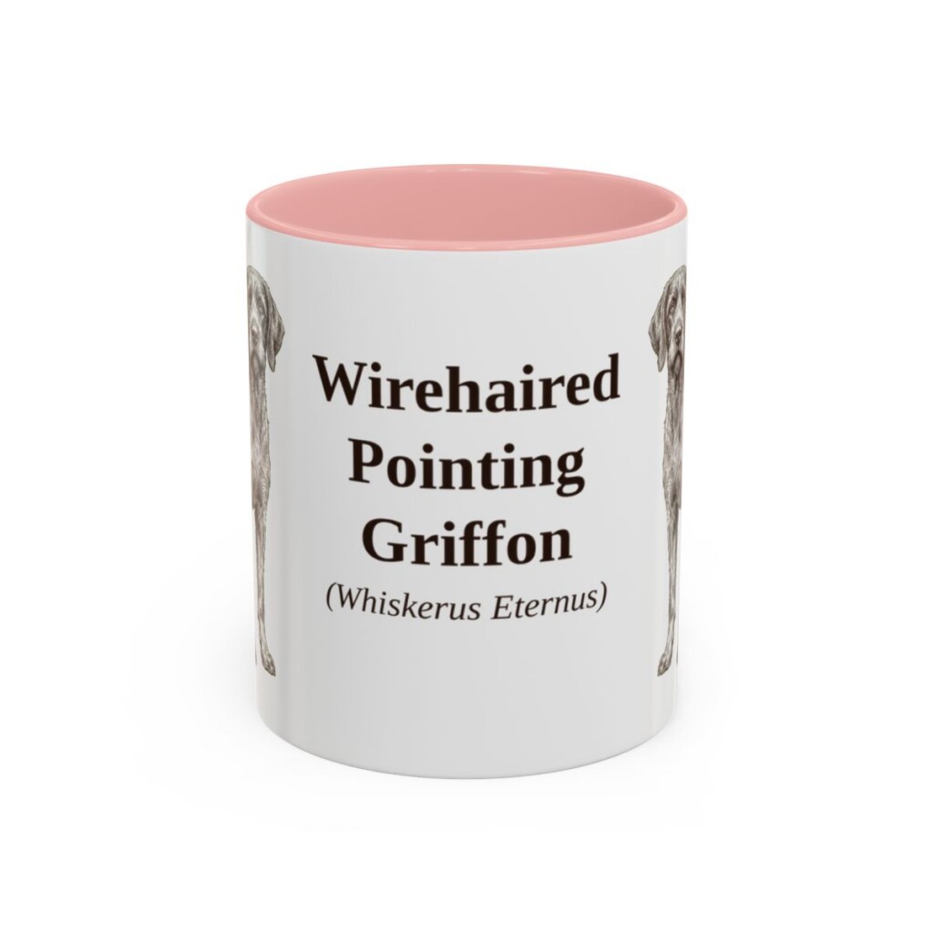 11oz Wirehaired Pointing Griffon Latin Mug, Pink, front view