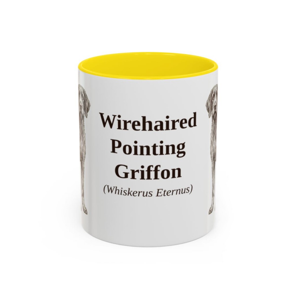 11oz Wirehaired Pointing Griffon Latin Mug, Yellow, front view