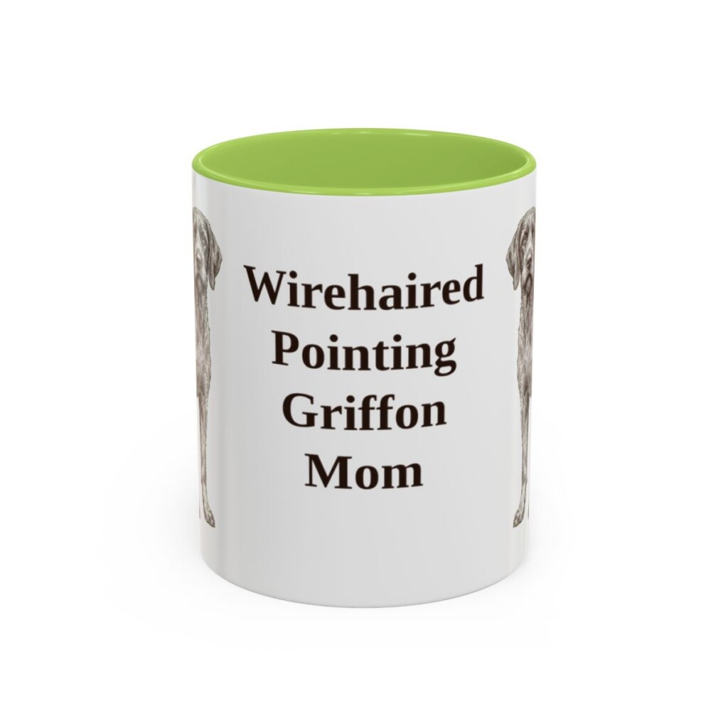 11oz Wirehaired Pointing Griffon Dog Mom Mug, Light Green, front view