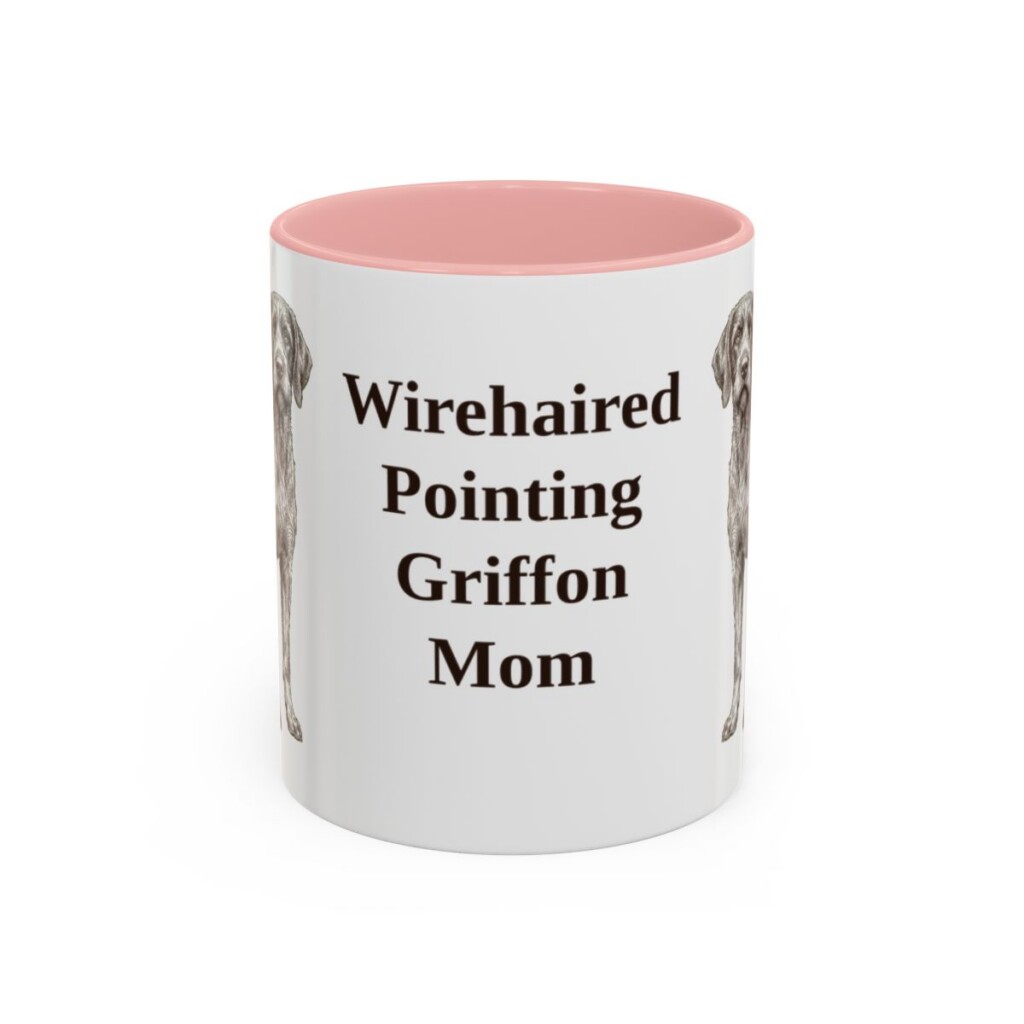 11oz Wirehaired Pointing Griffon Dog Mom Mug, Pink, front view