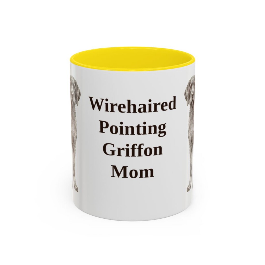 11oz Wirehaired Pointing Griffon Dog Mom Mug, Yellow, front view