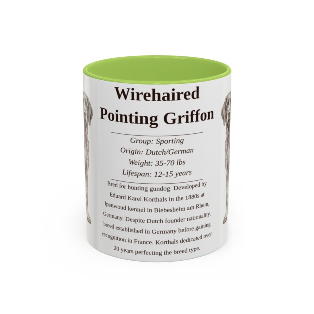 11oz Wirehaired Pointing Griffon Mug, Light Green, front view