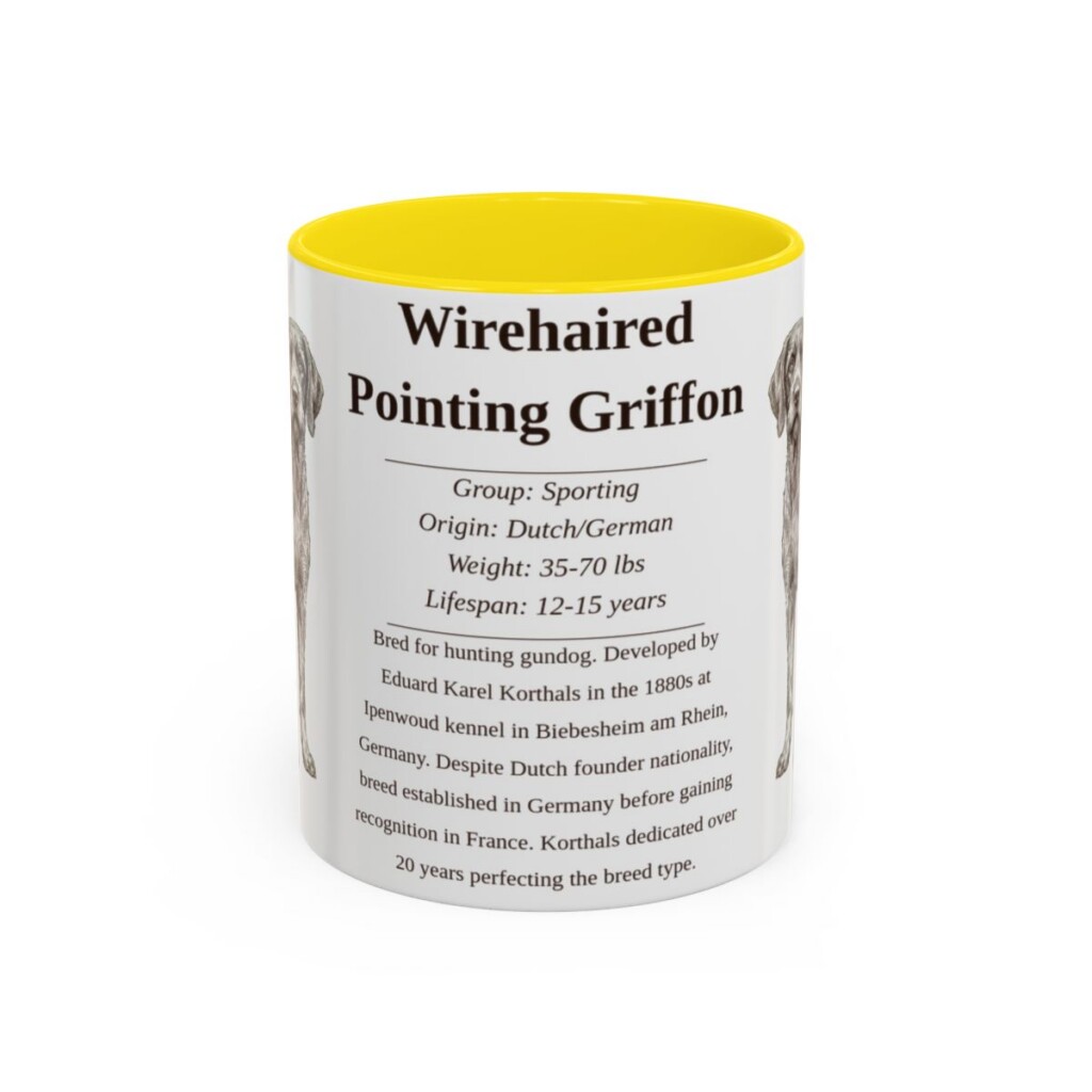 11oz Wirehaired Pointing Griffon Mug, Yellow, front view