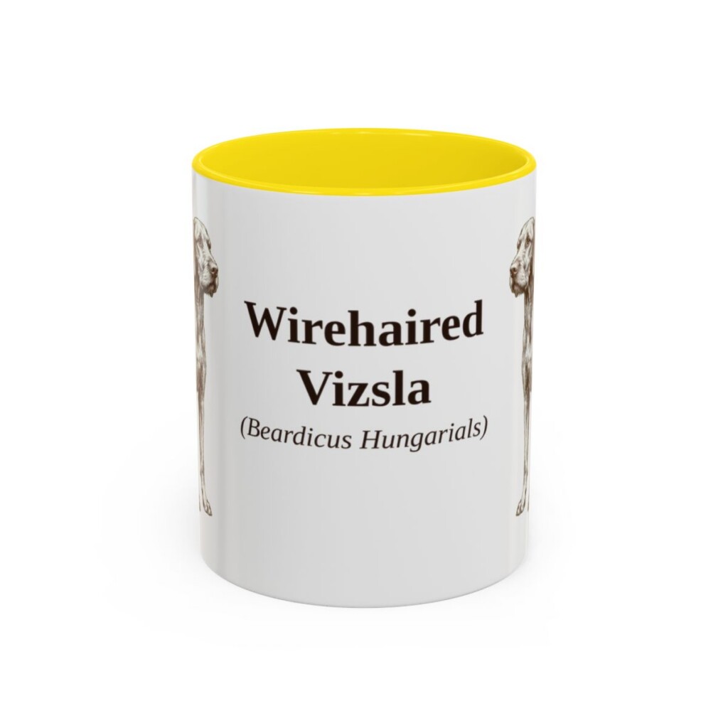 11oz Wirehaired Vizsla Latin Mug, Yellow, front view
