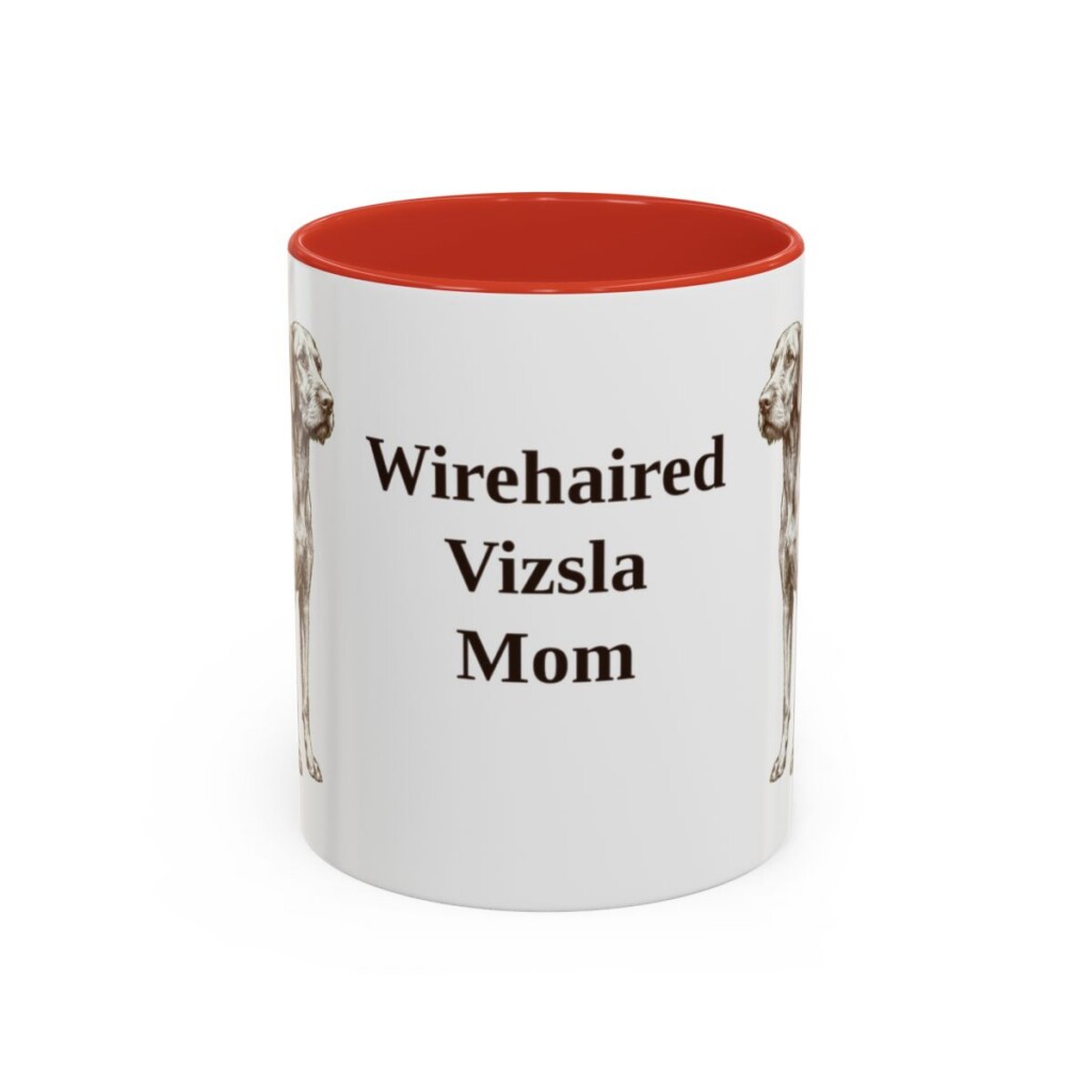 11oz-wirehaired-vizsla-mug-mom-red 11oz Wirehaired Vizsla Dog Mom Mug, Red, front view