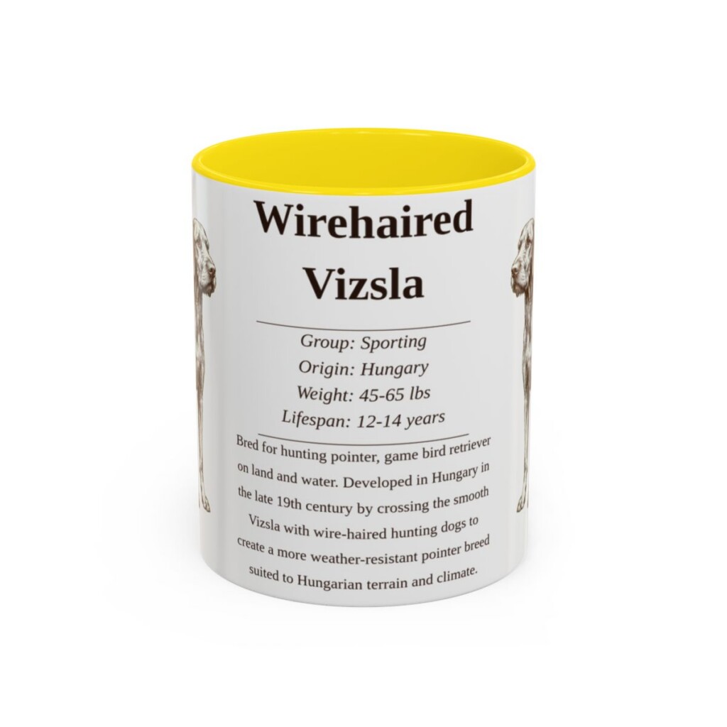 11oz Wirehaired Vizsla Mug, Yellow, front view