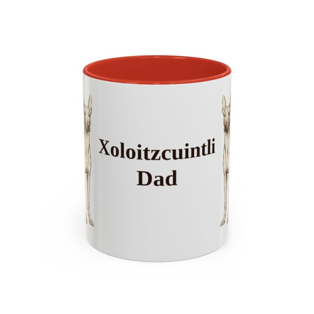 11oz Xoloitzcuintli Dog Dad Mug, Red, front view